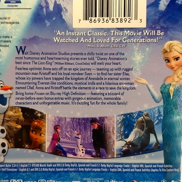 Frozen Blu Ray/DVD Combo Pack in VG condition - Picture 5 of 17